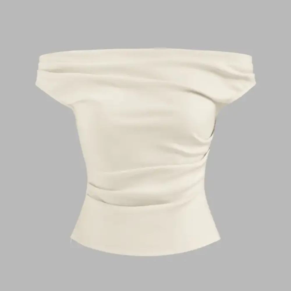 CIDER | Ivory Off-Shoulder Zipper Crop Top | Small 🕊️